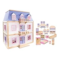 Wooden Multi-Level Dollhouse SIOC - Wooden Multi-Story Pretend Play Dollhouse For Kids