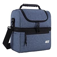MIER 2 Compartment Lunch Bag for Men Women, Leakproof Insulated Cooler Bag for Work, Bluesteel, Medium
