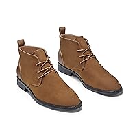 Coutgo Mens Chukka Boots Dress Desert Ankle Boots Lace Up Suede Stacked Low Heel Mid Top Booties Shoes
