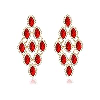 Vintage Rhinestone Statement Earrings Retro Fancy Crystal Drop Dangle Earrings Big Geometry Costume Jewelry for Bridesmaid Wedding Party Prom