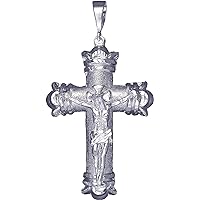 Huge Heavy Sterling Silver Crucifix Cross Pendant Necklace 3.9 Inches 30 Grams