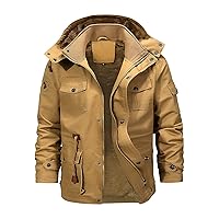 Down Jacket Men,Men's Cargo Jacket Winter Warm Coats Fleece Lined Military Cool Jackets Cotton With Hood