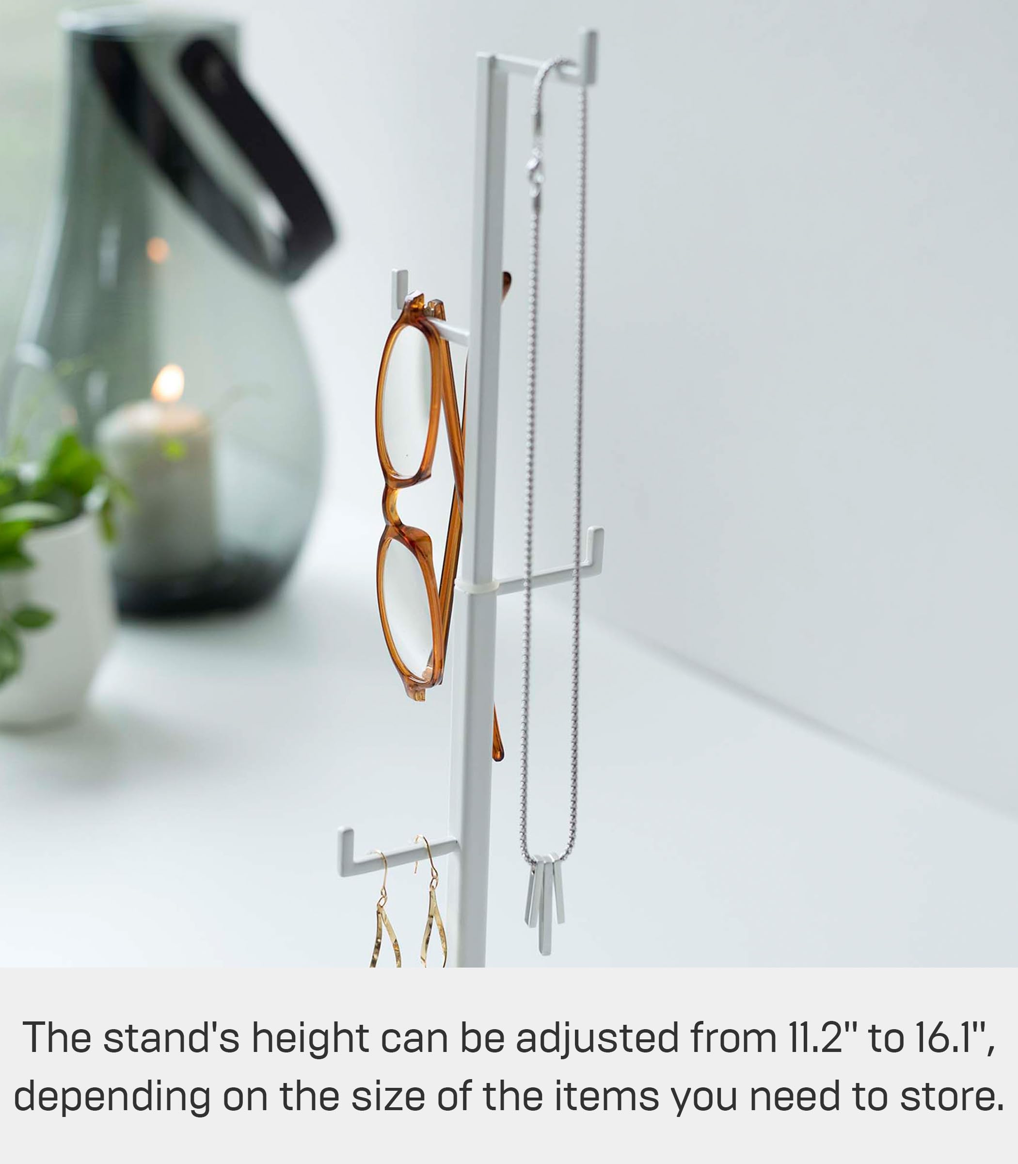 YAMAZAKI Home Tower Jewelry Display Stand Accessory Tree Organizer For Rings Necklaces Watch Earrings Or Glasses Storage - Steel