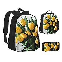 Tulips Flowers Backpack, Laptop Backpack With Lunch Bag And Storage Box 3 Piece Set, 15 Inch Large Backpack
