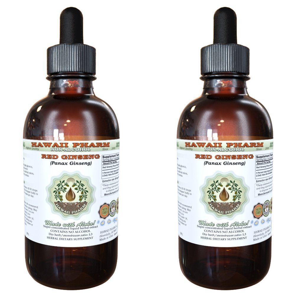 Red Ginseng Alcohol-Free Liquid Extract, Organic Red Ginseng (Panax Ginseng) Dried Root Glycerite Natural Herbal Supplement, Hawaii Pharm, USA 2x4 ...