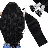 Ponytail Extension Human Hair 16 Inch Bundle I Tip Hair Extensions 16Inch 1 Jet Black