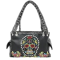 Texas West Women's Embroidered Flora Sugar Skull Purse Handbag and Clutch Wallet set in 4 colors
