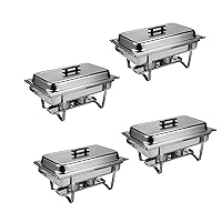 Chafing Dish Buffet Set,4 Pack, Stainless Chafer w/ 4 Full Size Pans, Rectangle Catering Warmer Server w/Lid Water Pan Folding Stand Fuel Tray Holder Spoon Clip (4 Packs)