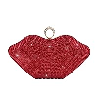 Rhinestone Clutch Purse for Women Sparkling Lip Party Evening Bag Small Crossbody Bag Shiny Shoulder Handbag for Wedding Prom Party Date Red