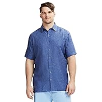 IZOD Men's Big and Tall Linen Button Down Short Sleeve Shirt