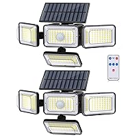 Solar Outdoor Lights, IP65 Waterproof Motion Sensor Outdoor Lights with Remote Control, 4 Heads Solar Flood Wall Lights for Outside Yard Pack of 2