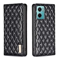 Case for Xiaomi Redmi 10 5G,Rhombus Lambskin Pattern Premium Leather Wallet Kickstand Flip Case Magnetic Closure Cover Black
