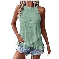 Sleeveless Tops for Women Trendy Eyelet Embroidery Tops Summer Fashion Y2k Going Out Tshirts Casual Flowy Blouse