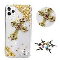 STENES Sparkle Case Compatible with Samsung Galaxy A04 Case - Stylish - 3D Handmade Bling Retro Cross Rhinestone Crystal Diamond Design Cover Case - Champagne