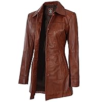 Decrum Womens Real Lambskin Leather Coats Casual Carcoat Style Long Jackets For Women