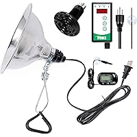 Simple Deluxe 150W Reptile Heat Bulb and 8.5 inch Clamp Light, 40-108℉ Digital Thermostat Controller and Thermometer Included, for Amphibian Pet & Incubating Chicken, Silver