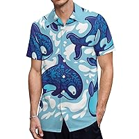 Killer Whale Family Hawaiian Shirt for Men Short Sleeve Button Down Summer Tee Shirts Tops