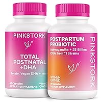 Postnatal Multivitamin + Probiotics with Vegan DHA, Ashwagandha, Iron, Folate, B12 - Supports Hormone Balance, Postpartum Recovery, Gut Health, & Digestion - Pack of 2
