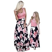 FLITAY Women’s Fashion Mommy Daughter Sleeveless Striped Casual Print Outfits Maxi Long Dress