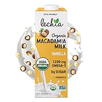 32oz Non-Dairy Milk, Macadamia Milk Vanilla No Sugar (Pack of 6), USDA Organic, Non-GMO – Fiber, Calcium, Omega-3 – Shelf Stable free of Soy, Gluten, Lactose, Carrageenan.