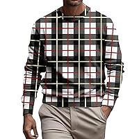 Sweatshirts For Men,Plaid Print Crewneck Sweatshirt Lightweight Loose fit Soft Basic Graphic Pullover Sweatshirt
