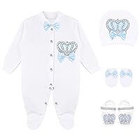 Lilax Baby Boy Jewels Crown Layette 4 Piece Gift Set 0-3 Months Blue