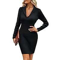 YHmall Women's 2024 V Neck Long Sleeve Bodycon Sweater Dress Button Ribbed Knit Pullover Sweater Mini Dress
