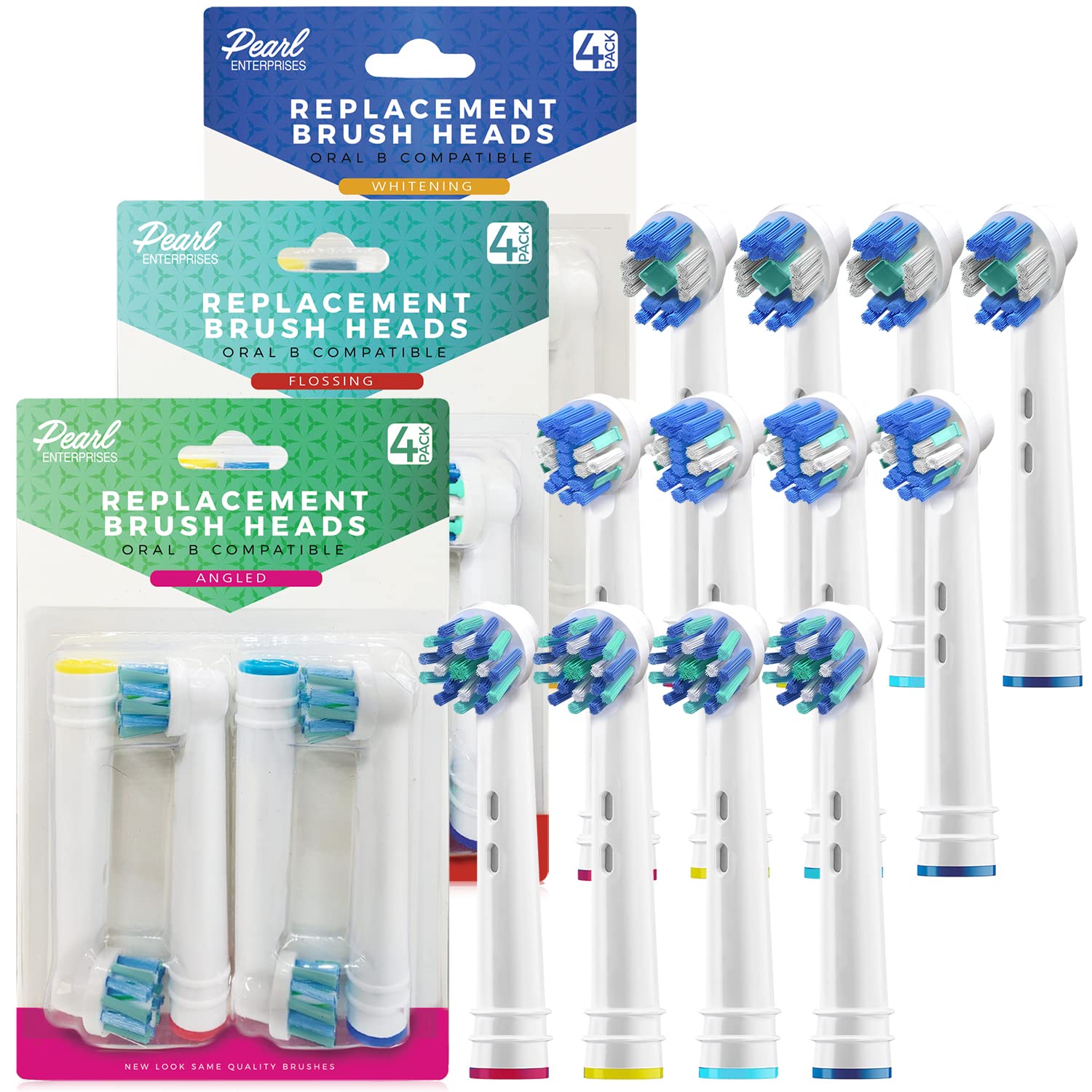Pearl Enterprises Replacement Toothbrush Heads for Oral B- 12 PK Electric Toothbrush Assorted Heads Refill Fits Oral-b Braun Kids, pro, 1000, Professional Care, 3D, 2000 & More!