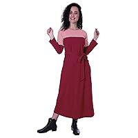 A-line Color Block Maxi Dress Casual Plain Waist Belted Long Dress