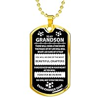 Grandson Gifts from Grandma, Keep Me In Your Heart Dog Tag Necklace,18K Gold Finish, Grandson Gifts, Military Men's Ball Chain Dog Tag, Gift for Grandson from Grandparents