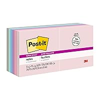 Post-it Super Sticky Recycled Notes, 3x3 in, 12 Pads, 2x the Sticking Power, Bali Collection, Pastel Colors (Lavender, Apricot, Blue, Pink, Mint), 30% Recycled Paper (654-12SSNRP)