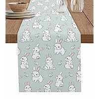 Green Rabbit Table Runner 120 Inches Long for Dining Table Decor, Cotton Linen Farmhouse Table Runner Washable Coffee Table Runners Dresser Scarf for Kitchen Party Holiday Spring Easter Bunny