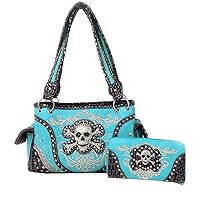 Women's Skull Bones Skeleton Purse Handbag with Matching Wallet in 6 colors