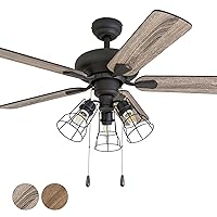 Prominence Home Madison County, 42 Inch Industrial Style LED Ceiling Fan with Light, Pull Chain, Three Mounting Options, Modern Dual Finish Blades, Reversible Motor - 50588-01 ( Bronze)