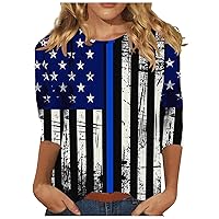 My Recent Orders Placed by Me 4th of July Cotton Shirt for Women 2024 American Flag Stripes Graphic 3/4 Sleeve Tops Independence Day Patriotic Crewneck Blouse Summer Tunic Tshirt Red and Blue T Shirts