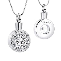 Steel Shining Glass Circular Urn Pet/Human Cremation Pendant Necklace Jewelry for Ashes