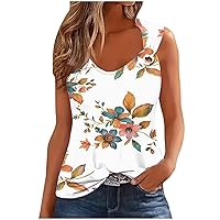 Summer Tank Tops for Women Scoop Neck O Ring Shoulder T-Shirt Casual Floral Print Sleeveless Shirts Loose Fit Blouse