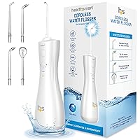 HealthSmart Compact Cordless Water Flosser, Rechargeable Type-C USB, Removes Food Particles, 4 Cleaning Nozzles, 6 Pulsating Modes, 250ml Water Tank, FSA & HSA Eligible, Promotes Healthy Gums