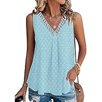 Womens Tank Tops 2024 Trendy Sleeveless Summer Tops Dressy Casual Cute Loose Fit Lace V Neck T-Shirt Blouse Tunic