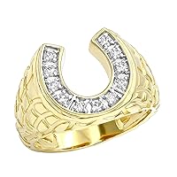 0.35 Ct Round Cut DVVS1 Diamond Nugget Horseshoe Men's Ring 14k Yellow Gold Plated 925 Sterling Silver
