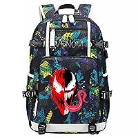 Venom Backpack Waterproof Travel Bag Lightweight Canvas Bookbag Casual Knapsack with USB Charging Port