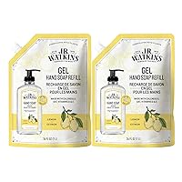 J.R. Watkins Gel Hand Soap Refill Pouch, Scented Liquid Hand Wash for Bathroom or Kitchen, USA Made and Cruelty Free, 34 fl oz, Lemon, 2 Pack