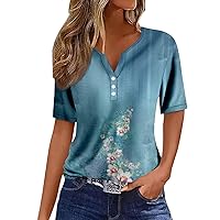 Womens Tops 2024 Button Boho Short Sleeve V Neck Loose Comfy Womens Shirts Dressy Casual Tees T Shirt Tshirts