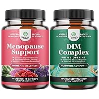 Bundle of Complete Herbal Menopause Supplement for Women for Night Sweats Mood and More with Dong Quai Vitex Chaste Berry and Black Cohosh and Extra Strength Diindolylmethane DIM Supplement - DIM Com