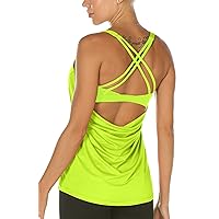 icyzone Workout Tank Tops Built in Bra - Women's Strappy Athletic Yoga Tops, Exercise Running Gym Shirts
