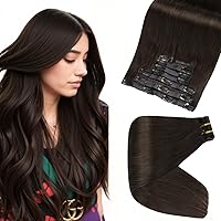 20 Inch Seamless Clip in Hair Extensions Human Hair Dark Brown Real Hair Clip in Extensions Straight Pu Weft Brazilian Clip in Hair Extensions 120 Grams 8Pcs