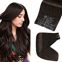 Full Shine 20 Inch Seamless Clip in Hair Extensions Human Hair Dark Brown Real Hair Clip in Extensions Straight Pu Weft Brazilian Clip in Hair Extensions 120 Grams 8Pcs