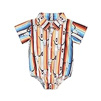 Western Baby Boy Clothes Cow Print Romper Dress Shirt Short Sleeve Button Down Bodysuit Top Cowboy Summer Outfits