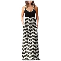 Women's Casual Dresses Chic Vintage Ethnic Printed Bodycon Cami Vest Tank Top Sleeveless Camisole Long Dress with Pocket Summer Sundress Daily Wear Streetwear(1-White,8) 1727
