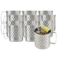 Tablecraft Stainless Steel Mule Mugs, Lattice Collection Hammered Diamond Textured Metal Cocktail Bar Tankards For Vodka Gin Rum Whiskey Ginger Beer Mixed Drinks, Commercial Grade, 23 Ounce, Set of 6